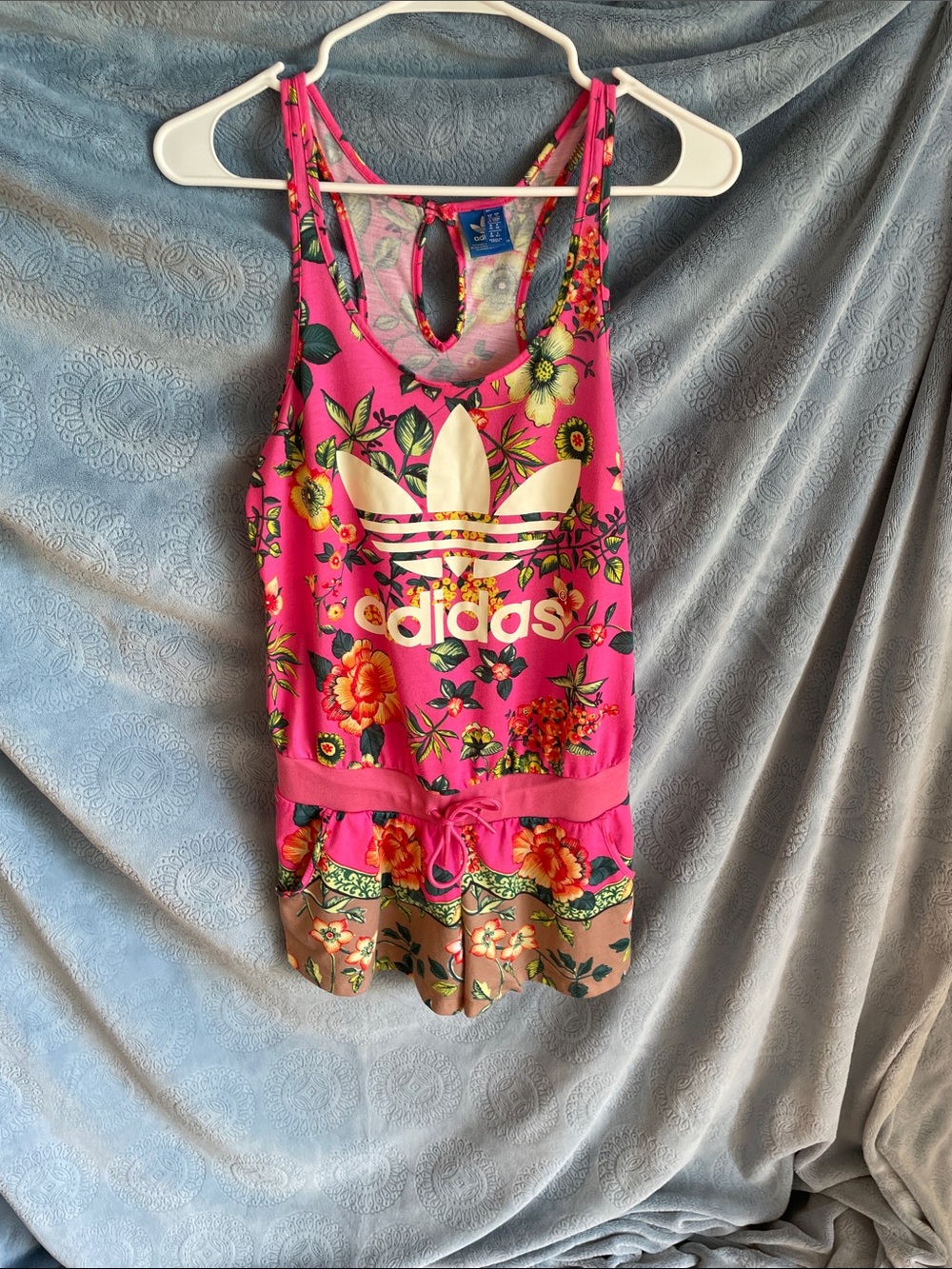 adidas Pink Floral Tank Romper with White Trefoil